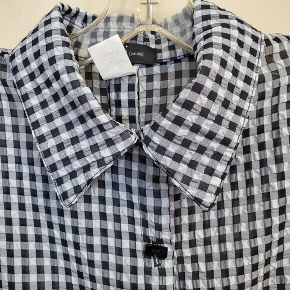 Yushi Seersucker Puckered Button Front + Back Button Tunic Black/White Size M - Picture 13 of 14